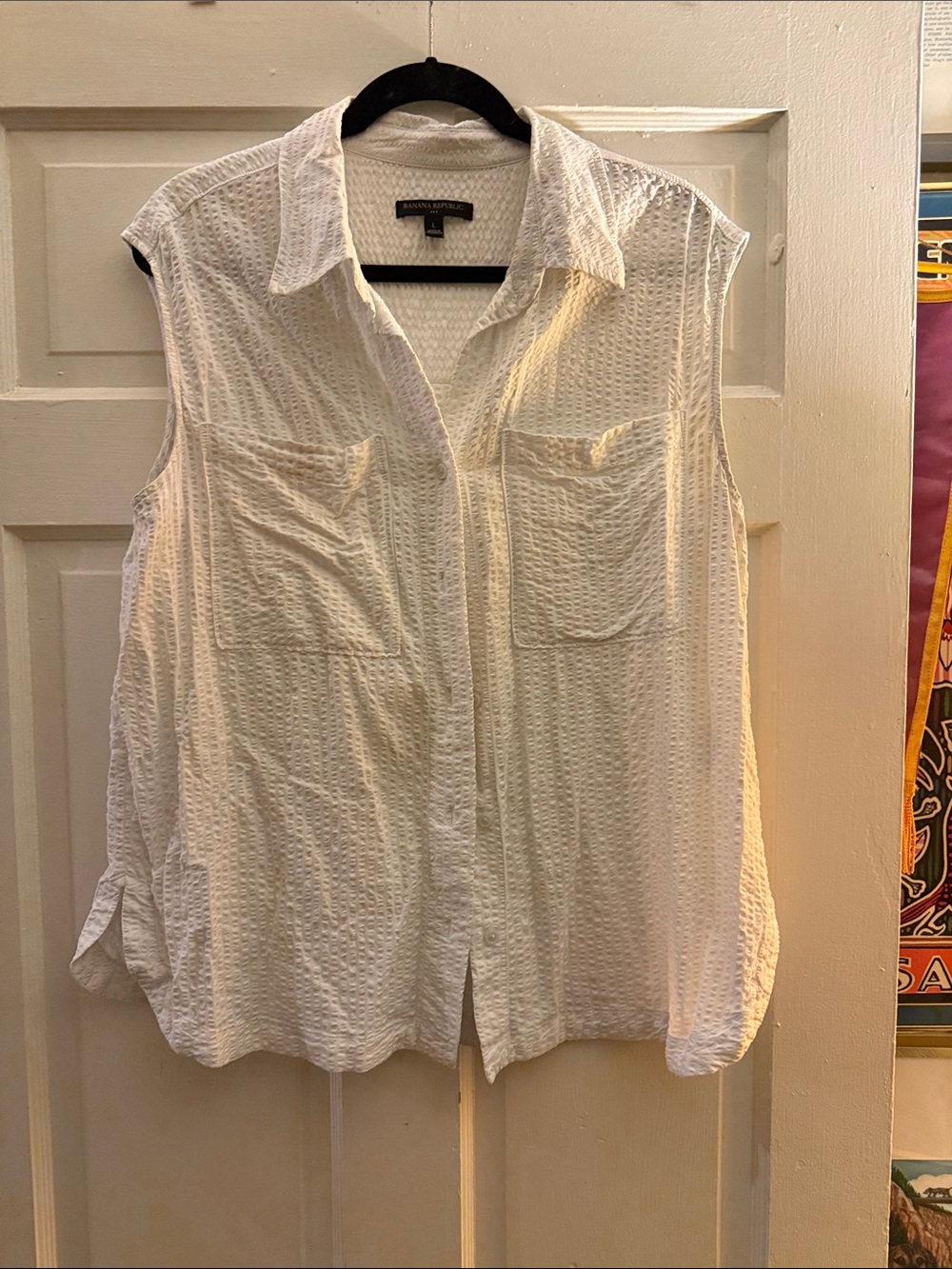 Banana Republic White Sleeveless Button-Down Shirt